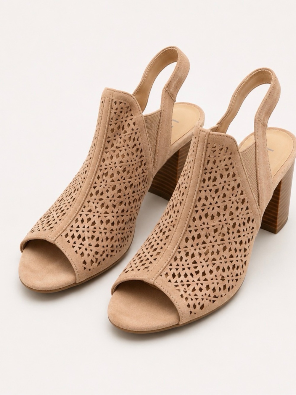 Unisa Taupe Cutout Slingback Block Heel Peep Toe